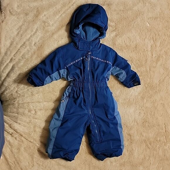 REI TIMBER MOUNTAIN BLUE HOODED SNOWSUIT, SIZE 12 MONTHS - Picture 1 of 15